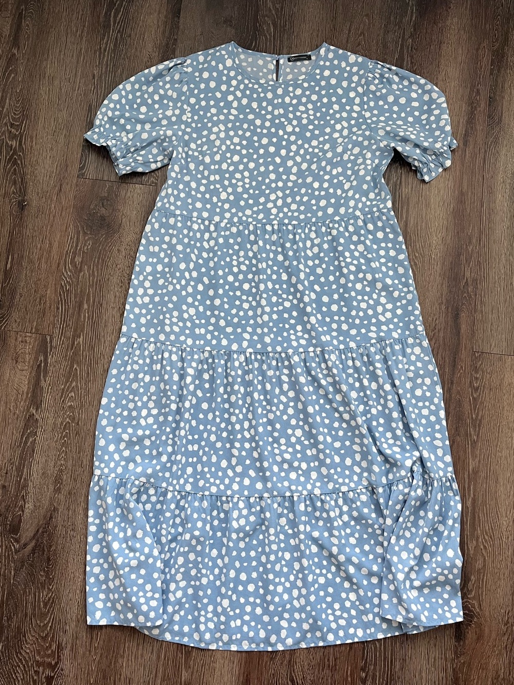Light Blue Polka Dot Tiered Midi Dress